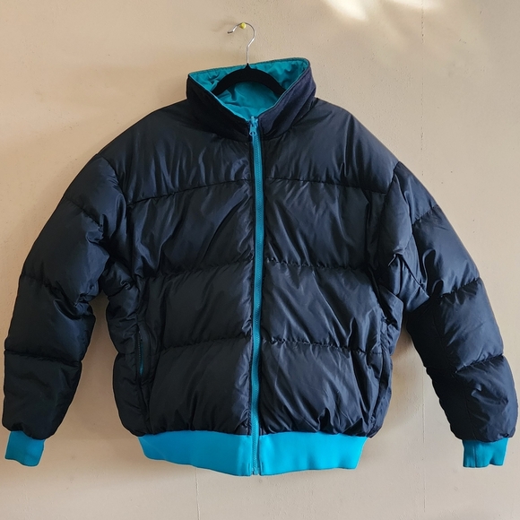 Vintage Columbia Reversible Black & Teal Insulated Down Puffer Jacket - Picture 2 of 12